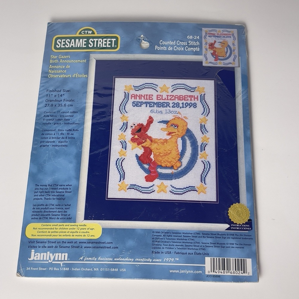Rare‎ Janlynn Sesame Street Cross Stitch Star Gazers Announcement Elmo Big Bird
